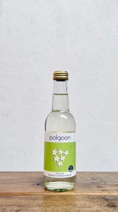 A bottle of elderflower presse from Polgoon Vineyard, penzance, Cornwall