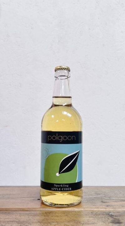 A bottle of sparkling Apple cider made by Polgoon Vineyard in Cornwall