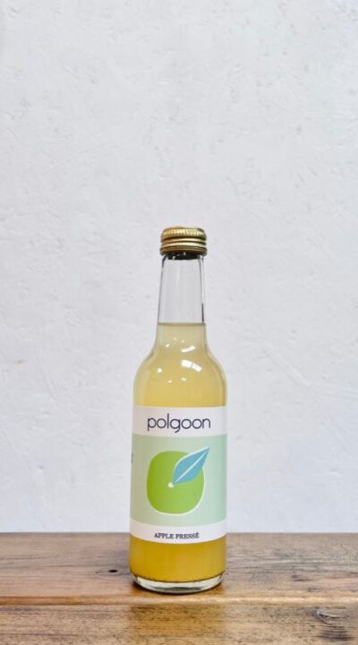 A bottle of sparkling apple press made by polgoon vineyard in Cornwall