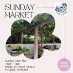 Sunday market poster for the 12th may 2024. free entry 